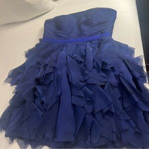 Adrianna Papell Deep Indigo Strapless Cocktail Dress Pleated Bodice Ruffled 10